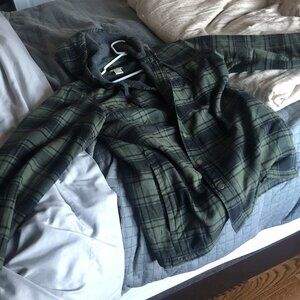 LL BEAN Men's Fleece-Lined Flannel Shirt, Hooded Snap Front, Slightly Fitted